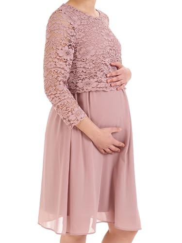 Herzmutter Vestido de Maternidad de Fiesta - Vestido de Embarazo de Gasa de Encaje - Manga Larga - Vestido de Novia - para Ocasiones-Boda-celebración - Verano - Azul-Rosado - 6400 (L, Rosa Viejo)