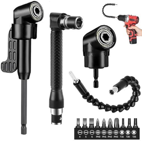 14 Pack Flexible Drill Bit Extensions Set Adapter with Bendy, Screwsriver Connection Bits Kit & 29.5cm Angle Bit & Batch Head, 105° Right Angle Drill Attachment for Tight Corner Workspace