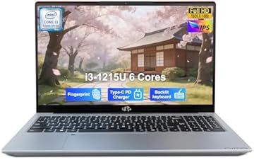 15.6" IPS FHD-Student-Laptop, Intel 6 Cores I3-1215U (Up to 4.4GHz, Beats R5 7520U) 8GB RAM 128GB SSD Computer with 65W Type C Backlit Keyboard Fingerprint, for Home and Business