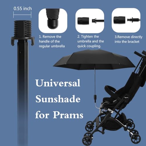 AzulLanse Sombrilla Carro Bebe Universal,Protección Solar para Bebés,Anti 50+ UV,Sombrilla Lluvia para Carrito,Diamétro 90 cm,con Ajustable 360° Manija de Paraguas,1 Babero de Bebé-Negro - imagen 5