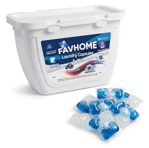 Image of Laundry Detergent Pods 5-in-1, 30 Washes | Tough Stain Remover, Fabric Care & Odour Removal | Ocean Fresh Fragrance | 1 Pod = 1 Wash (Up to 5kg Load) | Front & Top Load Washing Machines