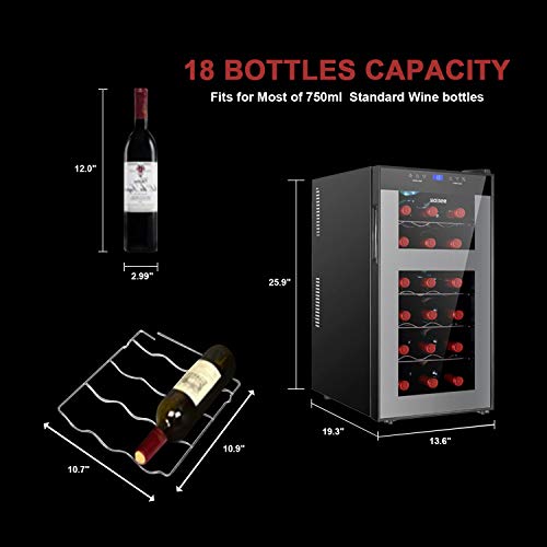 Maisee Wine Fridge Dual Zone,18 Bottles Wine Cooler Refrigerator Chiller Upper Zone 46F-54F Lower Zone 54F-65F For Red White Wine Champagne In Home Office Bedroom Countertop （18 Bottles,Black #TOP2