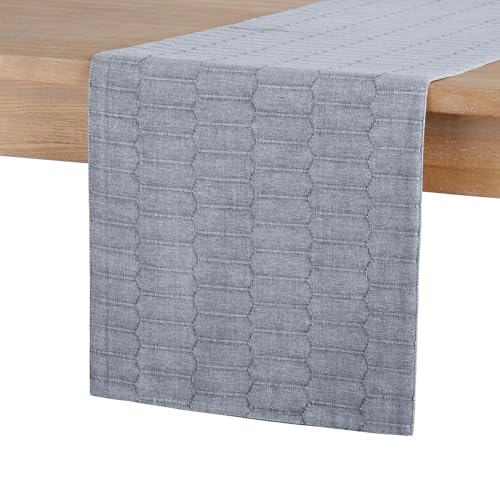Martha Stewart Honeycomb Modern Farmhouse Reversible Table Runner, Blue, 15"x72" by Martha Stewart - Used condition - US$14.77