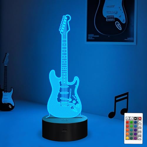 3D Gitarren Nachtlicht, Attivolife Illusion Optische LED Nachttisch Lampe mit 16 Farbwechseln + Fernbedienung + Timer Dimmbar, Party Heimdekoration...