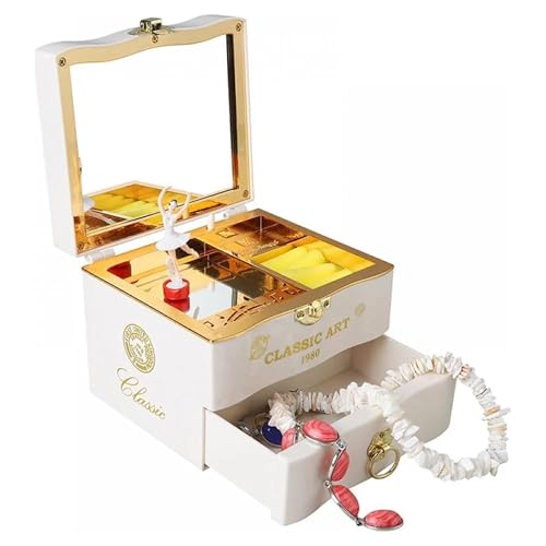 Image of AUGEN Exclusive Music Box Musical 360 rotatable Carousel Children's Wooden Men and Women Birthday Creative Christmas Valentine's Day Gift Home Decoration (Jewelry Box B)