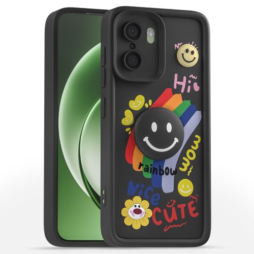 Image of Pikkme Back Cover for OnePlus 15R 5G | Soft Silicone| Cute Rainbow Smile & 3D Cartoon Flower Design | Shockproof Raised Camera Protection Bumper Case (Black)