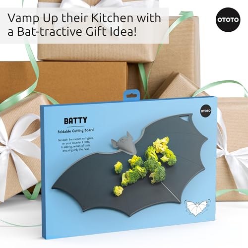 ’OTOTO Batty Faltbares Schneidebrett – gruseliges Halloween-Küchenzubehör, lustige Küchenhelfer, Gothic-Küchenzubehör, Gothic-Küchenzubehör, Gothic-Geschenke, Kunststoff-Schneidebretter