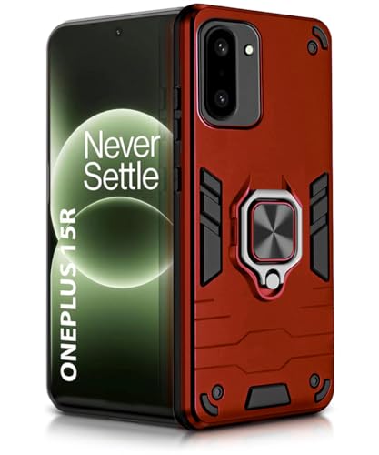 Image of WOW IMAGINE Shock Proof Back Case Mobile Cover for 1+ OnePlus 15R 5G 2025 | Back Cover Case (Tough Armor | Hybrid PC + TPU | Ring Holder & in-Built Kickstand | Red)