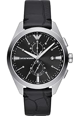 Emporio Armani Orologio per uomo Movimento al quarzo/crono cassa 43 mm con cinturino in pelle AR11542, Grigio Scuro e Nero, 43 mm