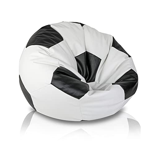 Ecopuf Fußball M Sitzsack aus Ecoleder - Handgefertigtes Fußball Mitzkissen mit doppelt verstärkten Nähten, 65 x 45 cm, Bodensitzkissen mit Polystyrol Füllung Farbe Schwarz E14 Cover