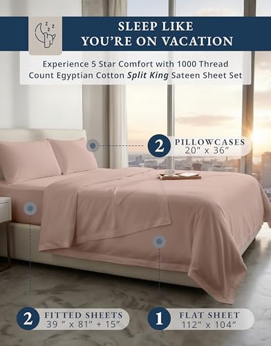 Image of LANE LINEN Cooling Bed Sheets Queen 100% Egyptian Cotton - Sepia Rose | Pink Sheets Queen - 4-Piece Set, 16 inch Deep-Pocket Snug Fit, 1000 Thread Count, Styles A Master Bedroom, Luxe Sheen