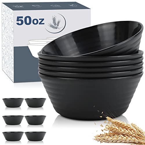 Wheat Straw Bowl Sets,6 PCS Unbreakable Cereal Bowl 50 OZ,Microwave and Dishwasher Safe Bowls,Super Big Bowl Sets BPA Free Eco Friendly Bowl for Serving Soup,Oatmeal and Salad (Black)