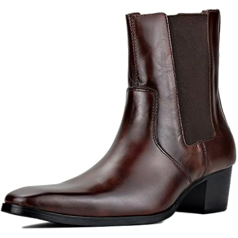 OSSTONE Men Chelsea Ankle Boots Leather Chukka Boots Heel Retro Dress Boots JY042 Coffee 9 Cover