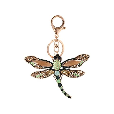 ihreesy Dragonfly Keychain Charms,Car Key Chain Car Purse Bag Rings Pendant Car Key Organizer Keychain Accessories for Men Women,Green Cover