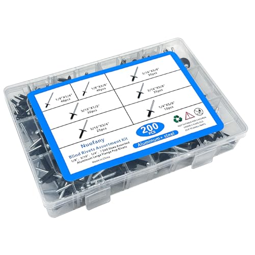 200PCS Black Rivets Pop Rivets Assortment Kit,7 Sizes Aluminum Blind Rivets Rivets(1/8 3/16 1/4) Assorted Blind Rivets