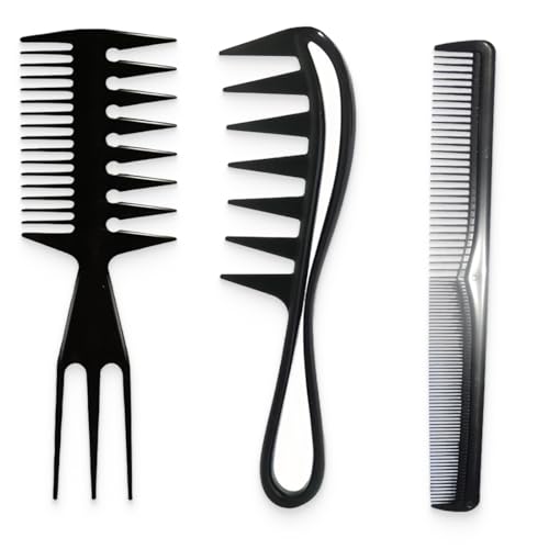BDEPSTR 3 Piezas Peine de Fibra de Carbono, Peine Puas Anchas de Resistente al Calor, Peines de Peluqueria Profesional, Peine de Barbero, Peines para Hombres y Mujeres