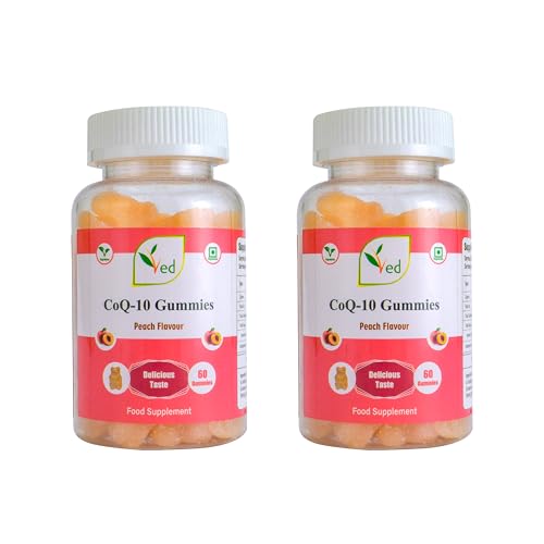 Ved Co Enzyme Q10 Gummies, Super Antioxidant, Vegan for Men and Women, Peach Flavour 60 Days’ Supply.(Pack of 2)