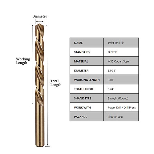 Hymnorq 13/32 Inch Diameter M35 Cobalt Steel Metalworking Twist Jobber Drill Bits 5Pc Pack thumb #3