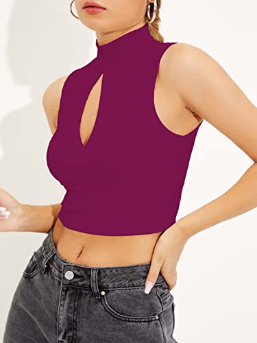 Image of Shasmi Women's & Girl's Black and Maroon Solid Ribbed High Neck Stand Collar Sleeveless Slim Fit Cut Out Tank Tops (Top 43)