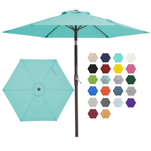 JEAREY 7.5FT Patio Umbrella Market Table Umbrella with 6 Sturdy Ribs Push Button Tilt/Crank Outdoor Umbrella for Garden Deck Backyard Pool Peacock Blue