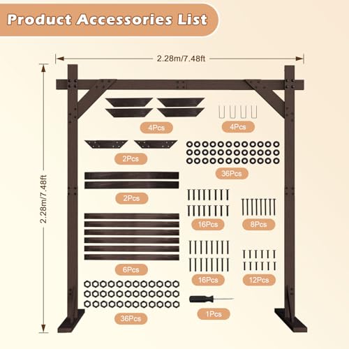 PlusFive Hochzeitsbogen Holz, 2,28m Quadratischer Hochzeitsbogen Gestell, Groß Traubogen Hochzeit, Wedding Arch für Klassisch-Rustikale Hochzeitsdekoration, Rosenbögen, Gartenbögen & Gartendekoration