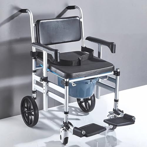 Silla Ducha WC con Ruedas y Pies Abatibles, 4 en 1 - Silla con Inodoro Incorporado, Silla WC Portátil para Personas Mayores, Silla de Ruedas Ducha - Silla de baño geriatrica