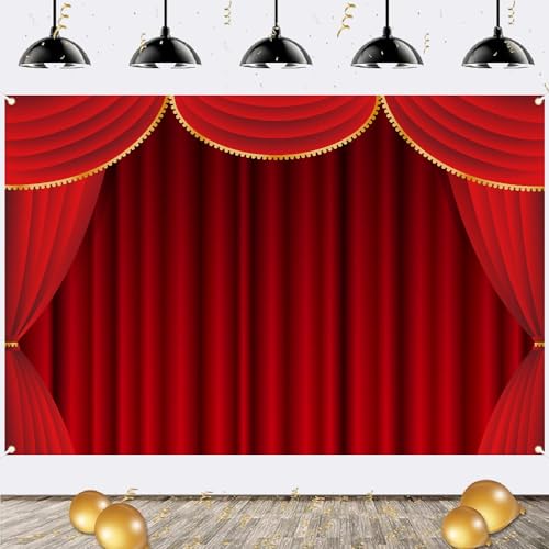 Red Curtain Theater Stage Shows Backdrop Banner Xmas Festival Celebration Party Decor VIP Magic Shows Birthday Party Adults Kids Portraits Photo Photography Prop Booth Background 70.9x47.2in-BECKTEN