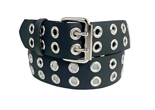 Two Row Eyelet Grommet Uniform Belt Made In Usa Genuine Leather Punk Goth Thrash Metal (M-34) Black #TOP1