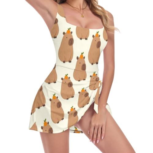 Robe de bain amincissante une pièce imprimé capybara orange pour femme