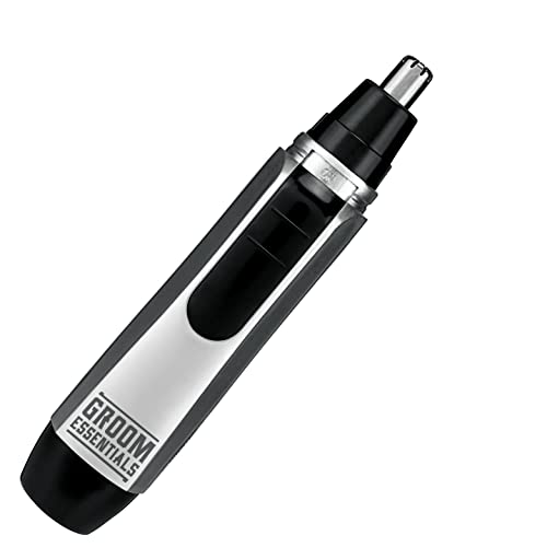 Groom Essentials Ear And Nose Hair Trimmer For Men, Travel Size Battery-Operated Beard Trimmer, Ergonomic Design & Rotary Blade For Painless Trim, Pocket-Size, Brush & Cap Included, Grooming On The Go #TOP1