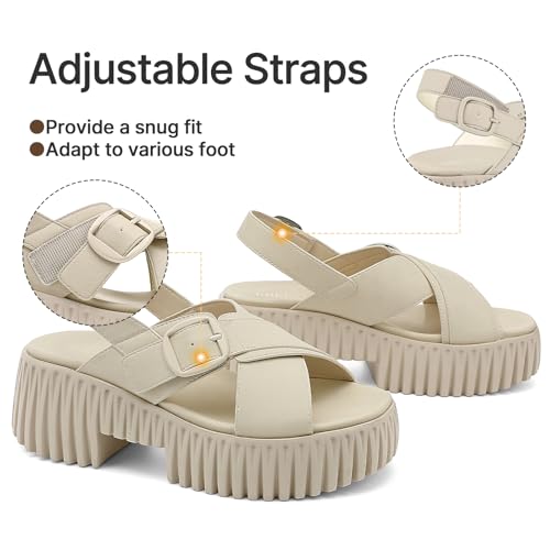 Image of UBFEN Womens Platform Sandals With Arch Support Comfy Walking Wedge Crisscross Band Summer Casual