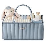 Blissful Diary Baby-Windel-Caddy Organizer, Babyparty-Korb f&uuml;r M&auml;dchen und Jungen, Geschenk f&uuml;r Neugeborene, ein Muss f&uuml;r Baby-Wunschliste, stilvoller Babykorb f&uuml;r Wickeltisch, Auto, Reisen, Staubblau