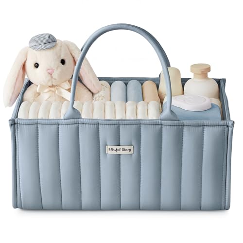 Image of Blissful Diary Baby Diaper Caddy Organizer, Stylish Storage Basket for Newborn Essentials and Diaper Station, Gift for Baby Shower and Registry Must-Have, Dusty Blue