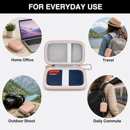 Image of GWCASE Hard Case for SanDisk Extreme Portable External Solid State Drive | Protective Storage Bag Fits for SanDisk 500GB / 1TB / 2TB / 4TB / 8TB SSD, Carring Travel Holder for USB Cables (Box Only) Pink