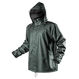 NEO TOOLS Herren Regenjacke mit Kapuze, Gr. M-XXXL, Oberstoff PU+PVC, Futter 100% Polyester 310 g/m2, verklebte Nähte, Reißverschlüsse und Taschen vor Wasser geschützt, Ventilationsöffnungen