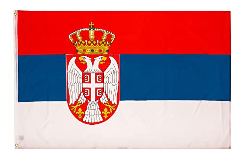 PHENO FLAGS Bandiera Serbia 90x150cm – serba – resistente alle intemperie - con occhielli in ottone, 100% poliestere, cuciture doppie robuste e colori vivaci – ideale per gli amanti delle bandiere