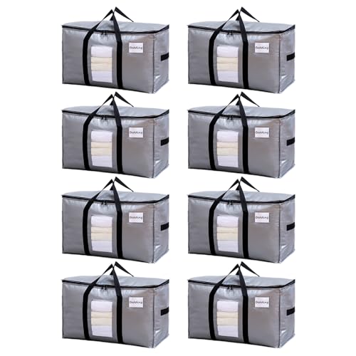 Image of TAILI Extra Large Moving Bags, 8 Pack Silver Heavy Duty Totes For Storage with Visible Window, Wrap Around Handles, Storage Bags for Space Saving, Alternative to Moving Boxes
