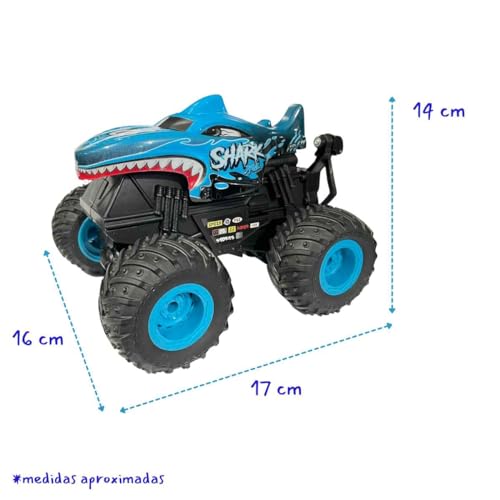 Carrinho Controle Remoto Led 7 Spin Monster Com Bateria Recarregável Luz e Música (Azul)