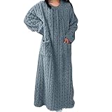 Women's Flannel Nightgown Fuzzy Fleece Cozy Plush Warm Winter Pullover Loungewear Sleepdress O Neck Nightdress Navy