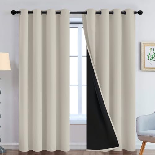 Image of Yakamok Stone Blackout Curtains 96 Inches Long for Bedroom 52 inch Wide 2 Panel | Blackout Curtain Panels for Bedroom, 2 Thick Layers Grommet Top Thermal Insulated Drapes with Black Liner for Living Room