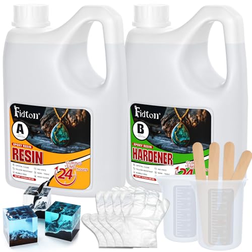 Resine Epoxy - Kit de Résine Epoxy Transparente Fidton 1 Gallon, Epoxy Resine pour Table de Rivière, Résine Époxy pour Bois, Plateaux, Sous-Verre, Fabrication de Bijoux
