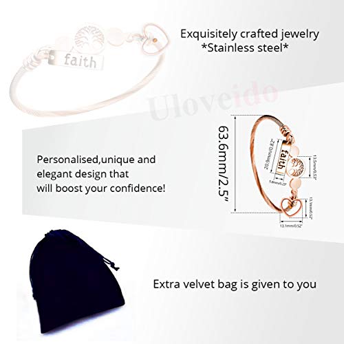 Image of Uloveido Rose Gold Plated Tree Of Life Bangle Cuffs Faith Mustard Seed Pendant Charms Open Bracelet for Women Y1028