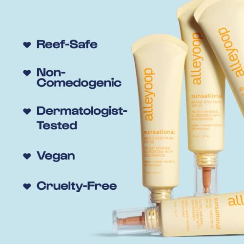 Alleyoop Sunsational Skin Tint Sunscreen For Face Broad Spectrum Spf 50, Tinted 100% Mineral Sunscreen With Niacinamide & Jojoba, Protects Hydrates And Soothes Skin, Vegan, Cruelty-Free - Shine #TOP4