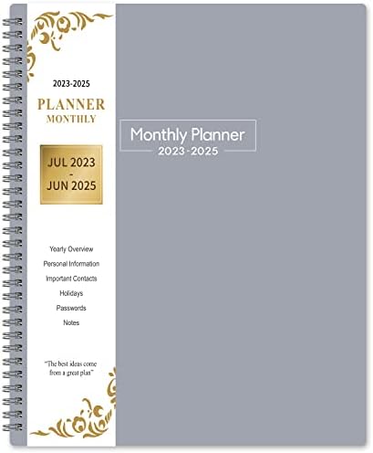 Monthly Planner 2023-2025 - 24 Monthly Planner from July 2023 to June 2025, Monthly Planner 2023-2025, 9.'' x 11'', 2023-2025 Planner with Inner Pocket, 24 Month Tabs, Inner Pocket - Grey