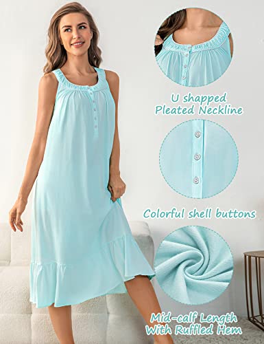 Image of MZROCR Cotton Nightgowns for Women Soft Sleeveless Night Gown for Adult Women Ruffle Sleepwear
