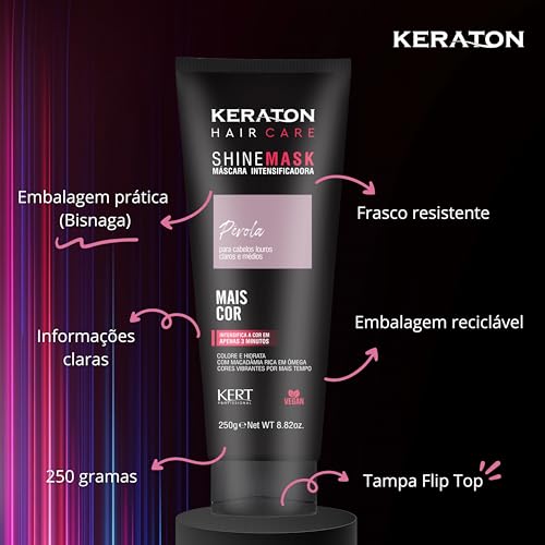 Keraton, Máscara matizadora hidratante, Trata e colore, Para cabelo louro claro e médio, Shine Mask,