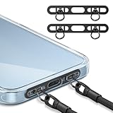 saxsion Phone Lanyard Tab, 2-Ring Metal Tether Tab for iPhone - Ultra-Thin Stainless Steel Cell Phone Lanyard Patch, No Block Charging Port, Anti-Loss Strap Attachment (Black+Black)
