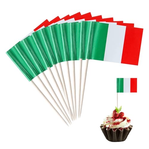 Conjunto de 100 peças de decoração italiana, palitos de dentes, bandeira da Itália, bandeira nacional, mini decoração de bandeira da Itália, decoração para espetados de coquetel, bolos, campeonato de