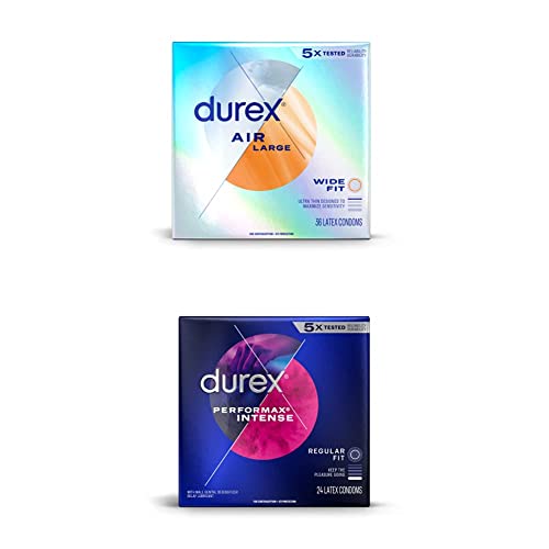 Durex Air Condoms, Extra Thin, Wide Fit, 36 Count + Durex Performax Intense Natural Rubber Latex Condoms, 24 Count, Contains Desensitizing Lube for Men, FSA & HSA Eligible