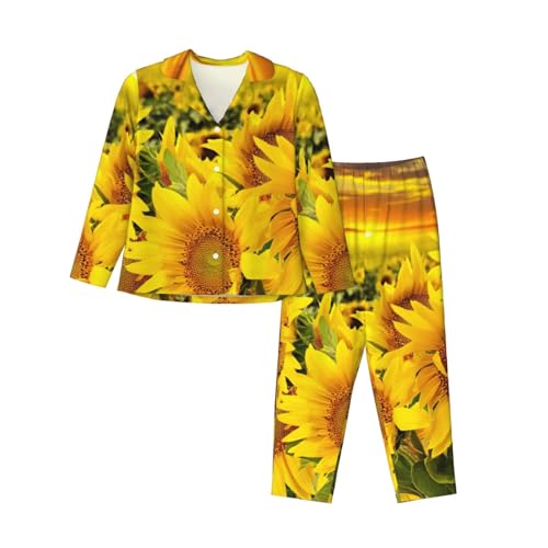 Pyjama 2 pièces confortable et chaud à manches longues tournesol